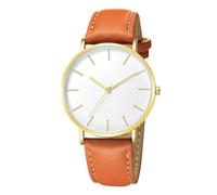 Reloj de moda para hombre, escala simple, reloj analógico de cuarzo, reloj con correa de cuero de negocios casual, Aguja Dorada Con Cáscara Dorada Cara Blanca Banda Marrón, Correa