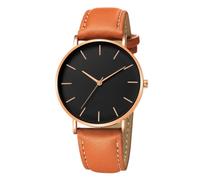 Reloj de moda para hombre, escala simple, reloj analógico de cuarzo, reloj con correa de cuero de negocios casual, Cáscara De Oro Rosa Aguja De Oro Rosa Banda Marrón Cara Negro, Correa