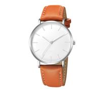 Reloj de moda para hombre, escala simple, reloj analógico de cuarzo, reloj con correa de cuero de negocios casual, Banda Marrón Aguja Blanca Cáscara Blanca, Correa