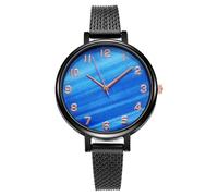 Reloj de moda para mujer Reloj de cuarzo analógico redondo de escala digital de 36 mm con correa de malla impermeable para una muñeca cómoda, turquesa