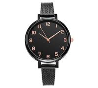 Reloj de moda para mujer Reloj de cuarzo analógico redondo de escala digital de 36 mm con correa de malla impermeable para una muñeca cómoda, Negro