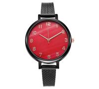 Reloj de moda para mujer Reloj de cuarzo analógico redondo de escala digital de 36 mm con correa de malla impermeable para una muñeca cómoda, rojo