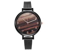 Reloj de moda para mujer Reloj de cuarzo analógico redondo de escala digital de 36 mm con correa de malla impermeable para una muñeca cómoda, marrón