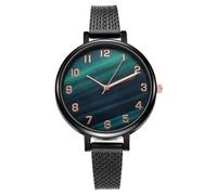 Reloj de moda para mujer Reloj de cuarzo analógico redondo de escala digital de 36 mm con correa de malla impermeable para una muñeca cómoda, Verde