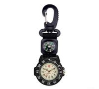 Reloj de mosquetón con brújula luminoso para esfera para camping, senderismo, escalada, herramienta de supervivencia al aire libre, negro, 42 mm (negro)