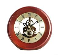 Reloj de movimiento de engranaje translúcido con puntero de aluminio, base de madera maciza, números romanos negros grandes (color madera (rojo vino (oro))