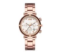Reloj de mujer de acero inoxidable para mujer falso tres ojos escala de fecha romana reloj analógico de cuarzo simple reloj casual atmosférico, oro rosa, Pulsera
