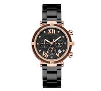 Reloj de mujer de acero inoxidable para mujer falso tres ojos escala de fecha romana reloj analógico de cuarzo simple reloj casual atmosférico, Negro , Pulsera