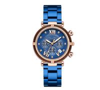 Reloj de mujer de acero inoxidable para mujer falso tres ojos escala de fecha romana reloj analógico de cuarzo simple reloj casual atmosférico, turquesa, Pulsera