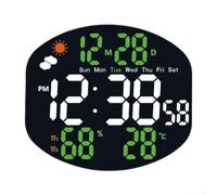 Reloj de pantalla LED grande con información meteorológica, función de alarma dual, monitoreo de temperatura y humedad, control remoto (blanco y verde)