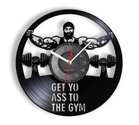 Reloj de pared 12 ''Relojes decorativos de cuarzo silenciosos que no hacen tictac, consigue tu culo al gimnasio Reloj de pared con disco de vinilo vintage Entrenamiento con mancuernas Fitness Regalos
