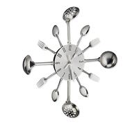 Relaxdays Reloj Pared Cubiertos, Reloj Cocina, Cuchara, Tenedor, Espumadera, Tictac, a Pilas, Ø 40 cm, Metal, Plateado