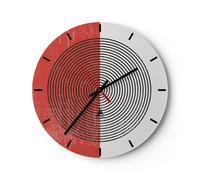 Reloj de Pared 30x30cm Reloj de Vidrio Abstracción Blanco-Rojo Círculos