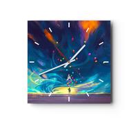 Reloj de Pared 30x30cm Reloj de Vidrio abstracción globo Silencioso Decorativo