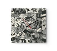 Reloj de Pared 30x30cm Reloj de Vidrio Abstracción Vintage Negro Silencioso
