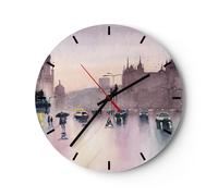 Reloj de Pared 30x30cm Reloj de Vidrio Acuarela Ciudad Monumentos Históricos