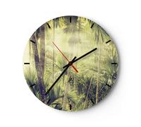 Reloj de Pared 30x30cm Reloj de Vidrio amanecer selva palmeras Silencioso
