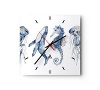 Reloj de Pared 30x30cm Reloj de Vidrio Animales Marinos Infantiles Silencioso