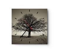 Reloj de Pared 30x30cm Reloj de Vidrio Árbol Nieve Sepia Silencioso Decorativo