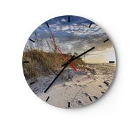 Reloj de Pared 30x30cm Reloj de Vidrio arena hierba mar Silencioso Decorativo