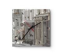 Reloj de Pared 30x30cm Reloj de Vidrio Arquitectura Dibujo Montmartre Silencioso