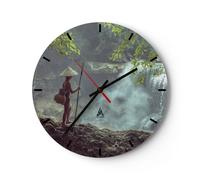 Reloj de Pared 30x30cm Reloj de Vidrio Asia Niño Cascada Silencioso Decorativo