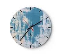 Reloj de Pared 30x30cm Reloj de Vidrio Azul Pinturas Fondo Silencioso Decorativo