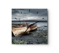 Reloj de Pared 30x30cm Reloj de Vidrio barco naufragio orilla Silencioso