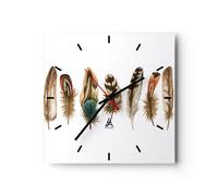 Reloj de Pared 30x30cm Reloj de Vidrio Blanco Fondo Plumas Silencioso Decorativo