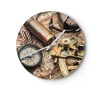 Reloj de Pared 30x30cm Reloj de Vidrio brújula brújula mapa Silencioso