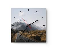 Reloj de Pared 30x30cm Reloj de Vidrio Camino Montaña Cumbres Silencioso