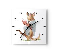 Reloj de Pared 30x30cm Reloj de Vidrio canguro mamá niño Silencioso Decorativo