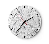 Reloj de Pared 30x30cm Reloj de Vidrio Ciudad Mapa París Silencioso Decorativo