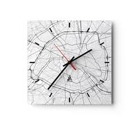 Reloj de Pared 30x30cm Reloj de Vidrio Ciudad Mapa París Silencioso Decorativo