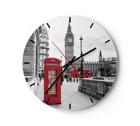Reloj de Pared 30x30cm Reloj de Vidrio Cobertizo Teléfono Londres Silencioso