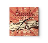 Reloj de Pared 30x30cm Reloj de Vidrio coche clásico Silencioso Decorativo