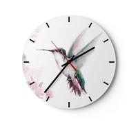 Reloj de Pared 30x30cm Reloj de Vidrio Colibrí Acuarela Luz Silencioso