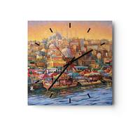 Reloj de Pared 30x30cm Reloj de Vidrio Colores Ciudad Turquía Silencioso