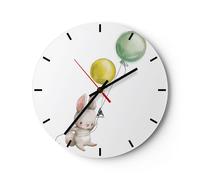 Reloj de Pared 30x30cm Reloj de Vidrio Conejito Globos Infantil Silencioso