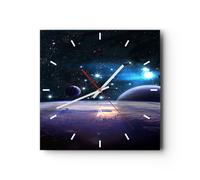Reloj de Pared 30x30cm Reloj de Vidrio cosmos planeta Silencioso Decorativo