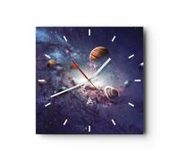 Reloj de Pared 30x30cm Reloj de Vidrio Cosmos Planetas Las Estrellas Silencioso