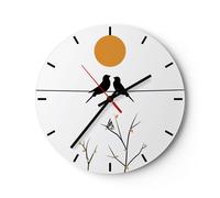 Reloj de Pared 30x30cm Reloj de Vidrio Cuadro Aves Sol Silencioso Decorativo