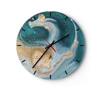 Reloj de Pared 30x30cm Reloj de Vidrio Dorado Turquesa Fondo Silencioso