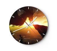 Reloj de Pared 30x30cm Reloj de Vidrio dragón roca criatura Silencioso