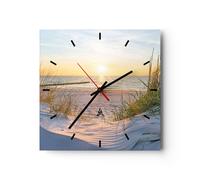 Reloj de Pared 30x30cm Reloj de Vidrio duna playa mar Silencioso Decorativo