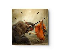 Reloj de Pared 30x30cm Reloj de Vidrio elefante monje colmillo Silencioso