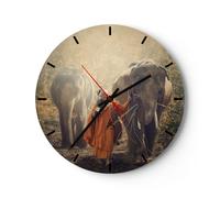 Reloj de Pared 30x30cm Reloj de Vidrio elefante monje selva Silencioso