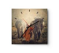 Reloj de Pared 30x30cm Reloj de Vidrio elefante monje selva Silencioso