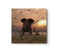 Reloj de Pared 30x30cm Reloj de Vidrio elefante orilla mar Silencioso Decorativo
