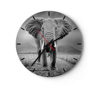 Reloj de Pared 30x30cm Reloj de Vidrio Elefante Salvaje Naturaleza Silencioso